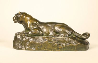 Antoine Louis Barye (1796-1875) La panthère de Tunis n°2.
Epreuve en bronze à patine...