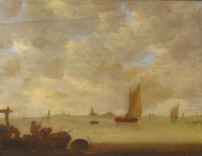 Ecole française vers 1800, d'après Jan Josefsz VAN GOYEN (1596-1656) Marine.
Huile...