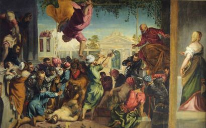 D'après Domenico Robusti TINTORETTO (1560-1635) Le miracle de Saint Marc.
Huile sur...
