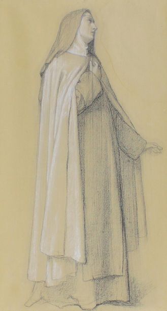 Romain CAZES (1810- 1881) Sainte Thérèse d'Avilla.
Etude à la pierre noire et craie...