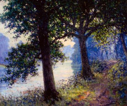 Georges Victor L. DANTU (1867 -?) Les étangs de la forêt à Fouesnant (Finistère).
Huile...