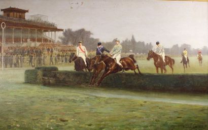 TRISTAN LACROIX (1849-1914) Steeple chase, 1896.
Huile sur toile (manques) signée...