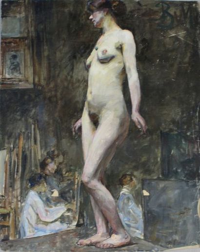 null Nu féminin.
Huile sur toile (sans châssis) non signée.
80 x 59 cm