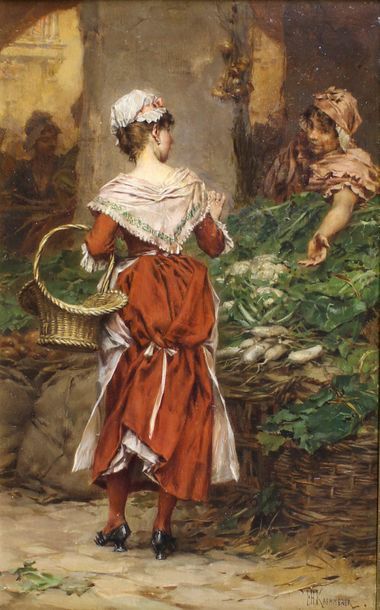 Frederick Hendrik KAEMM ERER (1839-1902) Le marché aux légumes.
Huile sur toile signée...