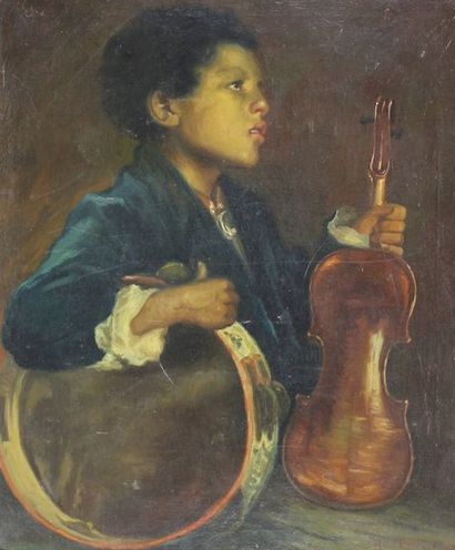 Arnold VAN DE LAAR (1886-1974) Le petit musicien.
Huile sur toile signée en bas à...
