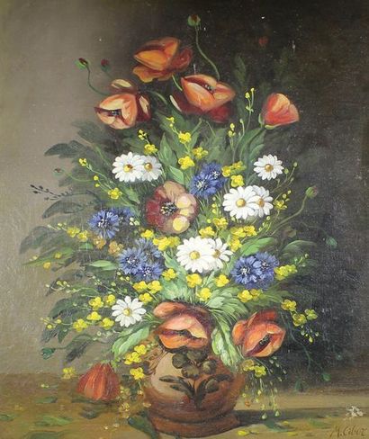 M. CIBOR (XXe siècle) Le bouquet de fleurs des champs.
Huile sur carton signé en...
