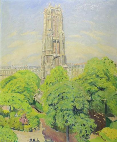 Albert HOREL (1876-1964) La tour Saint Jacques à Paris.
Huile sur toile signée en...