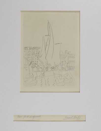 Raoul DUFY (1877-1953) Vue d'un port.
Eau-forte signée en bas à droite.
Vue: 23 x...