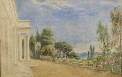 Ecole méditerranéenne du XIXe siècle La villa.
Aquarelle.
Vue: 19 x 29 cm

Provenance:...