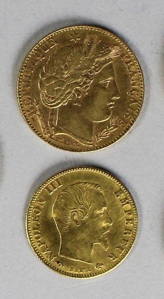 null Deux pièces en or une de 10 francs Cérès 1896 et une de 5 francs Napoléon III...