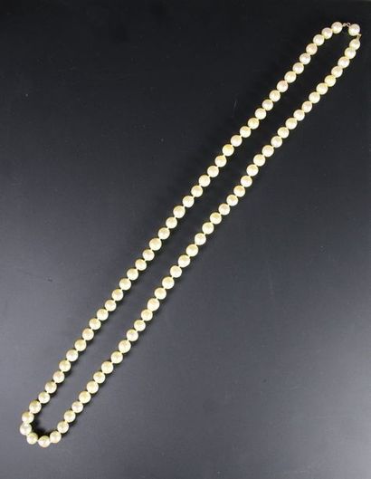 null Collier de quatre-vingt six perles de culture, le fermoir en or jaune 18K (750°/°°).
Long.:...
