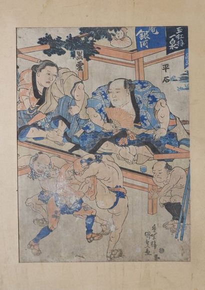 JAPON, XIXe siècle Ensemble de neuf estampes oban tate-e par EISEN, KUNISADA et
KUNIYOSHI...