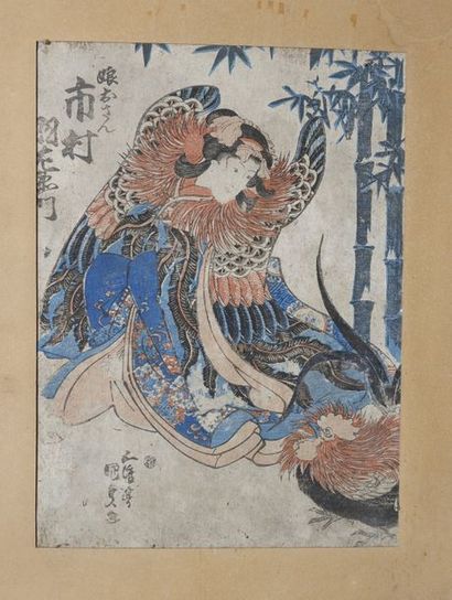 JAPON, XIXe siècle Ensemble de neuf estampes oban tate-e par EISEN, KUNISADA et
KUNIYOSHI...