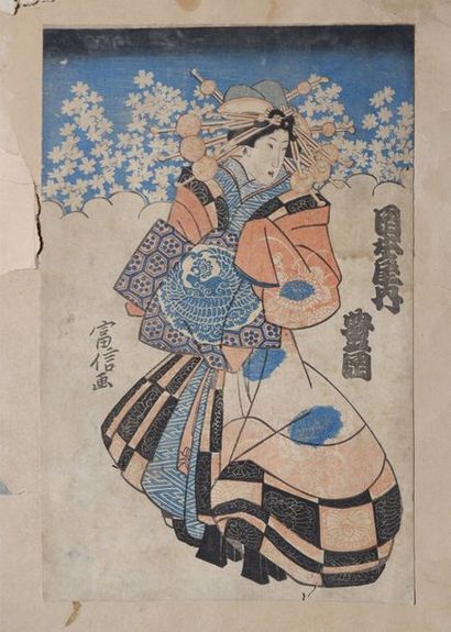 JAPON, XIXe siècle Ensemble de neuf estampes oban tate-e par EISEN, KUNISADA et
KUNIYOSHI...