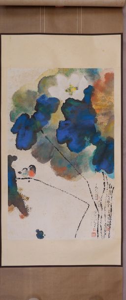 Chen JIALING (né en 1937) Oiseaux dans des feuillages.
Peinture sur papier monté...