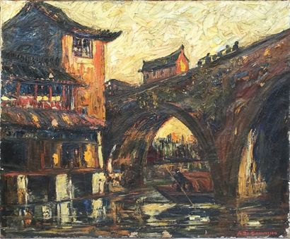 Arthur de CARVALHO (XIXe-XXe siècles) The Fangsheng bridge à Zhujiajao.
Huile sur...
