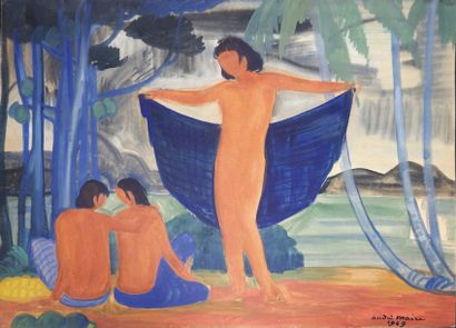 André MAIRE (1898-1984) Les moïs au lac Lang Biang, Dalat 1949.
Gouache signée et...