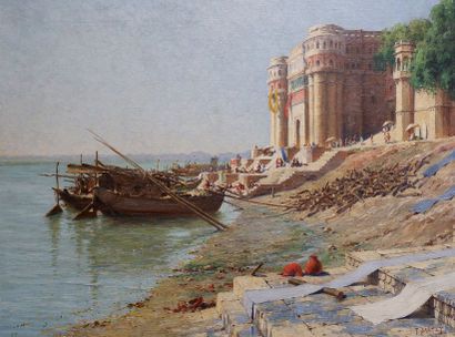 Tancrède BASTET (1858-1942) Palais d'un rajah à Bénarès.
Importante huile sur toile...