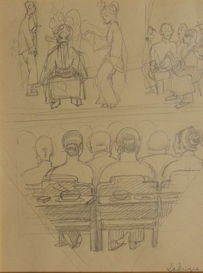 Léa LAFUGIE (1890-1972) Théâtre chinois.
Crayon sur papier signé en bas à droite.
32...