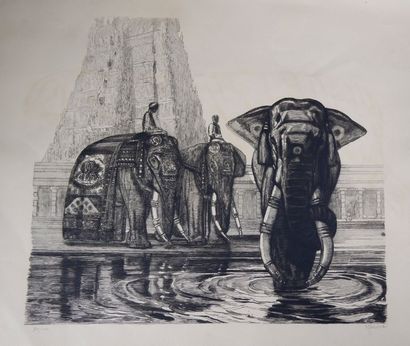 Paul JOUVE (1878-1973) Eléphants de Madura.
Lithographie en noir sur velin justifiée...