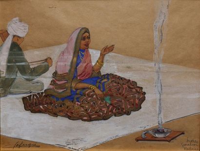 Léa LAFUGIE (1890-1972) Chanteuse au palais de Gwalior.
Aquarelle sur papier signé...