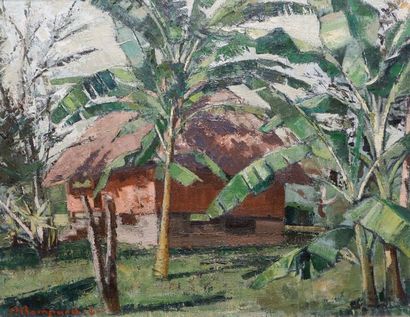 Pierre BOMPARD (1890-1962) La case Tahitienne.
Huile sur toile.
48 x 63 cm