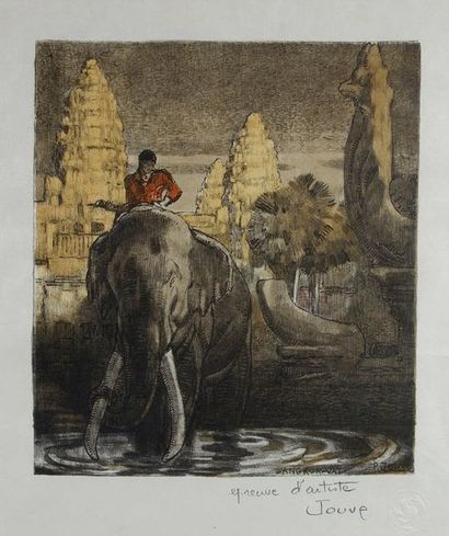 Paul JOUVE (1878-1973) Éléphant devant le temple d'Angkor
Lithographie originale...