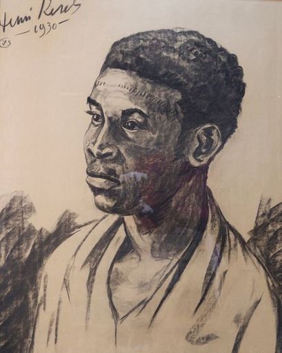 Henri KERELS (1896-1956) Portrait d'un jeune africain, 1930.
Fusain sur papier bistre...