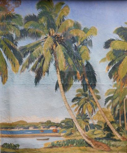 Paul BLEGER (1889-1981) La plage de Nosy Bay, Madagascar.
Huile sur toile signée...