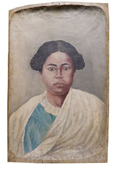 École MALGACHE du XXe siècle Portrait de femme.
Huile sur bois.
59 x 37 cm