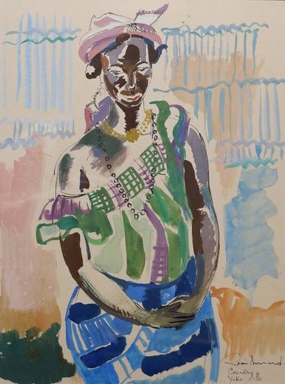 Renee Bernard (1906-2004) Yaka Silla.
Aquarelle et gouache.
59 x 48 cm
