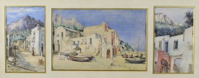 Ecole Italienne du xxe siècle Vues de Capri.
Ensemble de trois aquarelles (dans un...