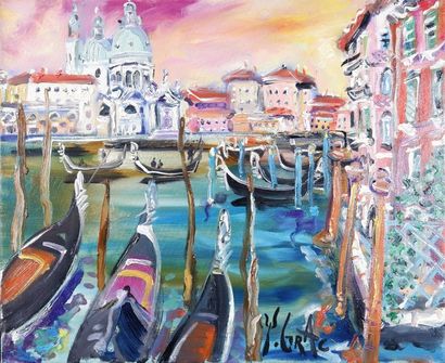 Yvon GRAC (1945) Venise, Grand canal au couchant.
Huile sur toile signée en bas à...