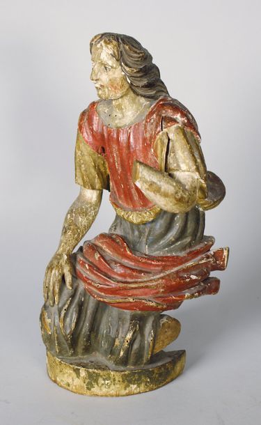 ECOLE DU XVIIIe SIÈCLE Figure présumée de saint Jean en bois sculpté et polychromé...