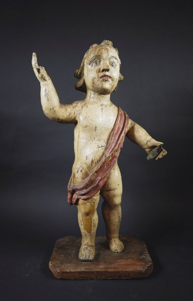 École du XIXe siècle Christ enfant.
Sculpture en bois polychromé (accidents).
H:...