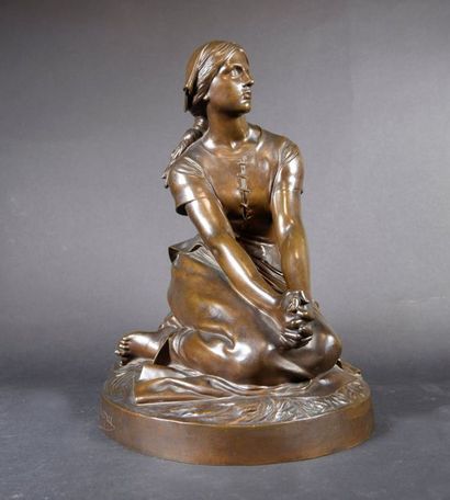 Henri CHAPU (1833-1891) Jeanne d'arc.
Epreuve en bronze à patine brun nuancé. Fonte...