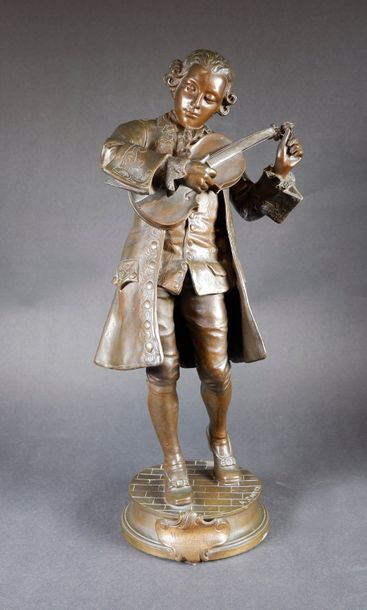 Adrien Étienne GAUDEZ (1845-1902) «Mozart».
Epreuve en bronze à patine brun nuancé...