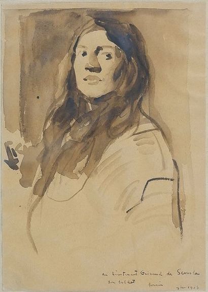 Jean-Louis FORAIN (1852-1931) Portrait de femme.
Encre dédicacé «Au Lieuteneant
Guirand...