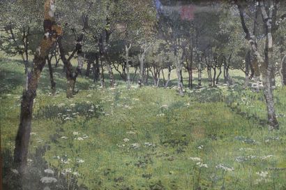 Ludwig Heinrich Jungnickel (1881-1965) Clairière fleurie.
Huile sur toile signée...