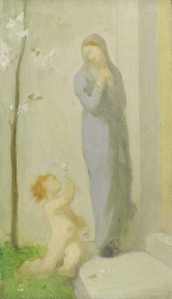Léonard JARRAUD (1867 -?) L'annonciation.
Huile sur toile signée en bas à droite,...