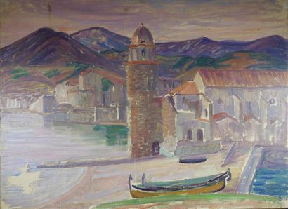 Léon DETROY (1857-1955) Barque à l'attache.
Huile sur toile signée en bas à droite.
46...