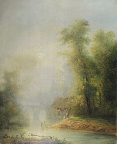 Louis Nicolas CHAINBAUX (XIXe siècle) Paysage fluvial, 1847.
Huile sur toile signée...