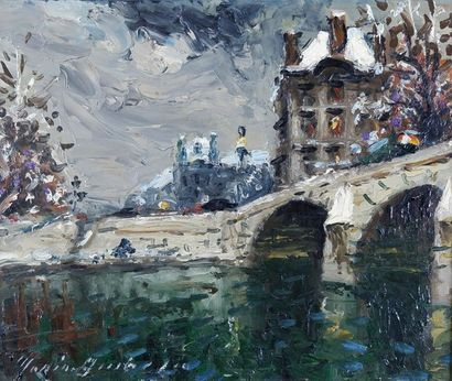Mério AMEGLIO (1897-1970) Paris, Pont du Louvre.
Huile sur isorel signé en bas à...