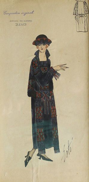 Romain de TIRTOFF dit ERTE (1892-1990) Projet de costume.
Aquarelle signée en bas...