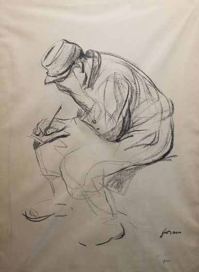 Jean-Louis FORAIN (1852-1931) Soldat dessinant.
Lithographie signée dans la planche,...
