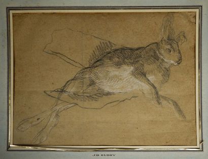 Entourage de Jean-Baptiste OUDRY (1686-1755) Nature morte au lièvre. Pierre noire...