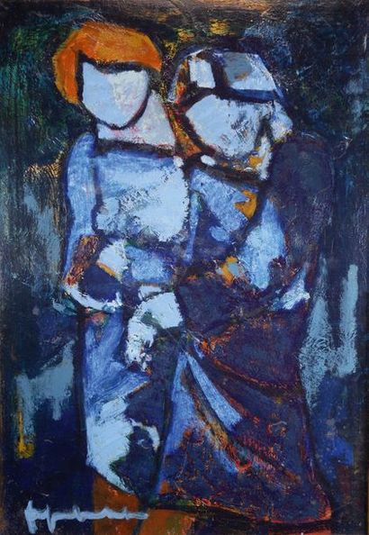 Jef FRIBOULET (1919- 2003) Couple en bleu.
Huile sur toile signée en bas à gauche.
65...