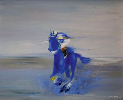 Victor SPAHN (1949) Le cheval bleu.
Huile sur toile signée en bas à droite.
55 x...