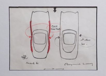 Raymond LOEWY (1893-1986) Etude de studebaker - coke contour (Forme coke), 1961.
Dessin...