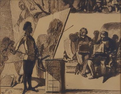 École du XIXe siècle Etude de personnages, 1852.
Dessin à l'encre sur deux feuilles...
